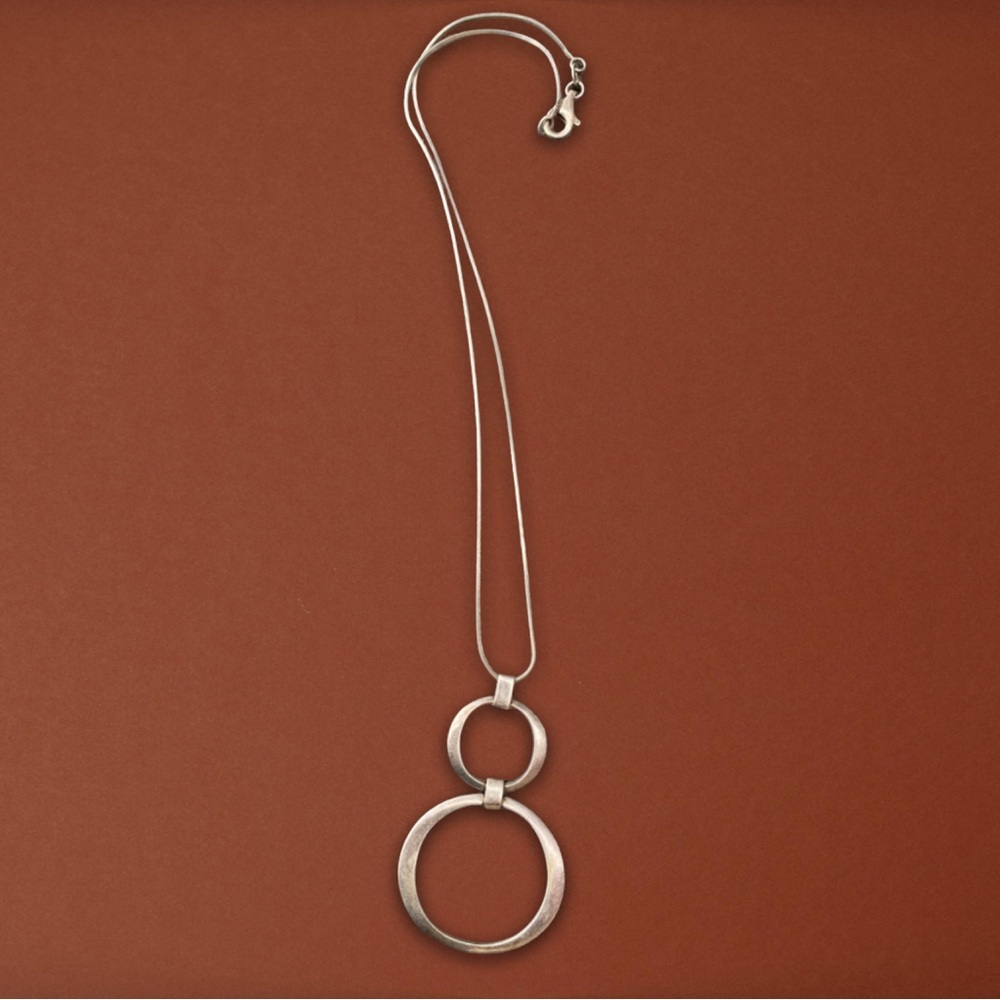 925 Sterling Silver Double Circle Pendant Necklace